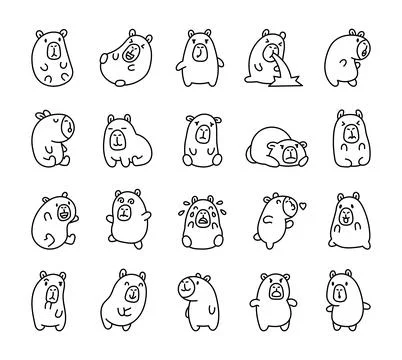 Charming set of capybara illustrations showcasing Stock Illustration
