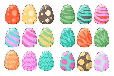 Charming set of hand-drawn Easter eggs with geometric patterns. Stock Illustration