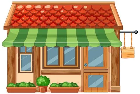 Charming Small House with Green Awning Ilustración de archivo