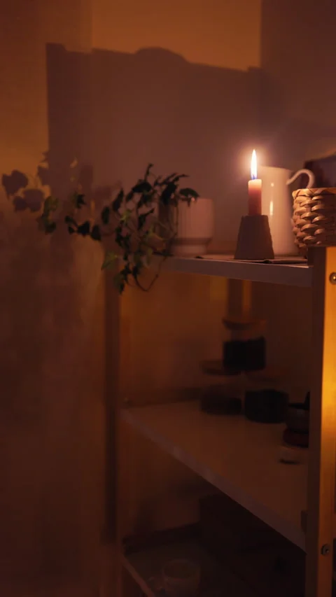 Charming space illuminated softly with herbal scents and calming accessories for Stock Footage 327821664