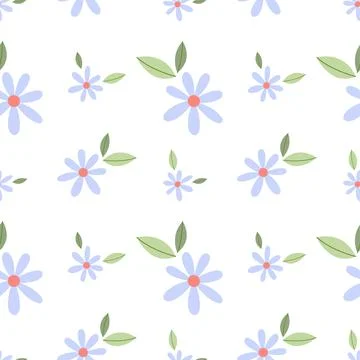 Charming spring wildflowers seamless pattern. Hand-drawn blue floral Stock Illustration
