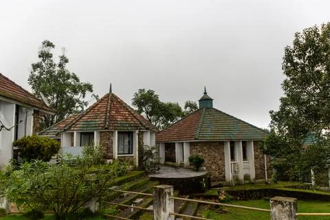 Charming stone and tile-roofed cottages Stock Photos