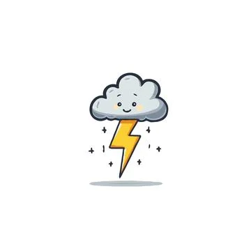 Charming stormy cloud character delivering a playful lightning strike with .. Stock Illustration