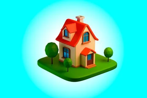 A charming, stylized 3D model of a house Ilustración de archivo