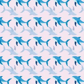 Charming Stylized Blue Sharks on Light Pink Background Stock Illustration