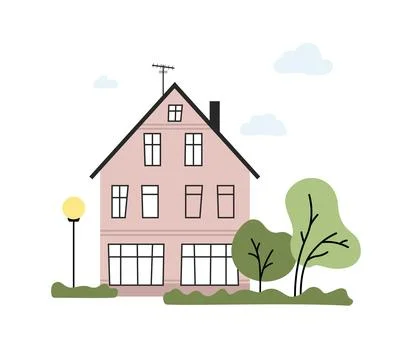Charming suburban house surrounded by trees. Stock Illustration