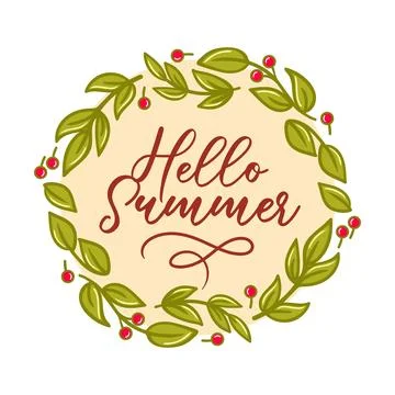 A charming summer wreath made of lush green leaves and vibrant berries, sho.. Stock Illustration