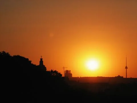 Charming sunset in the downtown 스톡 사진