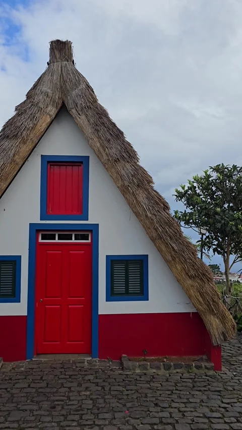 Charming triangular cottage in Santana, Madeira Stock Footage 310025631