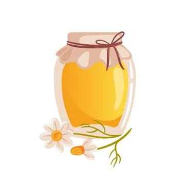 A charming vector illustration depicting a jar of wildflower honey alongside Stock Illustration