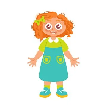 This charming vector illustration features a cheerful girl with curly red hair Illustrazione stock