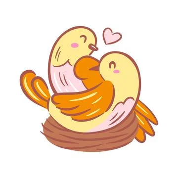 This charming vector illustration features loving birds nestled in a cozy nes Stock Illustration
