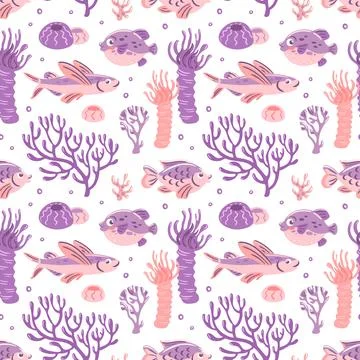 This charming vector illustration features a playful underwater pattern with Stock Illustration