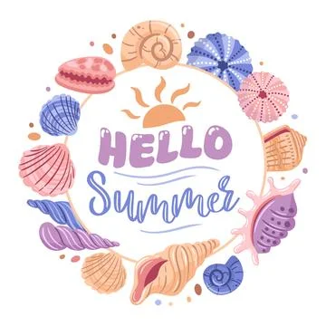 This charming vector illustration features the words Hello Summer in beautiful Stock Illustration