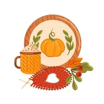 A charming vector illustration showcasing a cozy mug of hot chocolate surrounded Stock Illustration