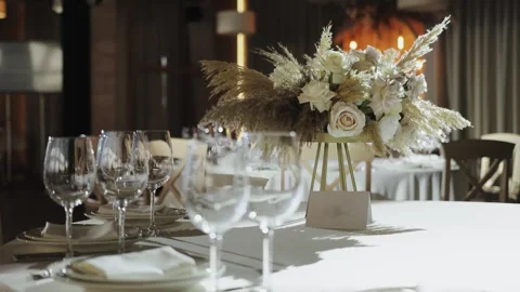 A charming video showcases an elegant wedding reception setup Stock Footage 306361788