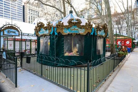 Charming view of the Bryant Park Carousel in Manhattan Stock Photos