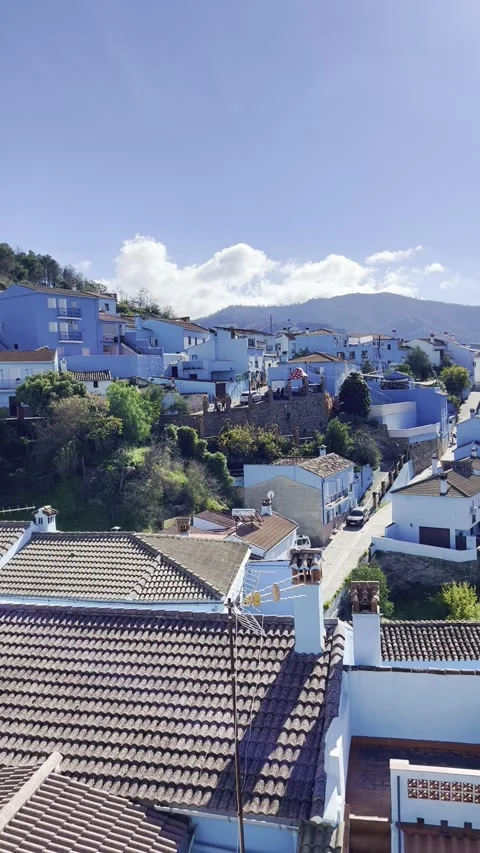 Charming view of the magical blue town of Júzcar. Stock Footage 293507043