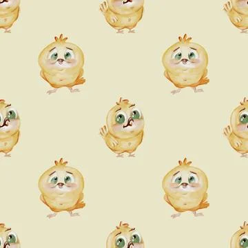 Charming watercolor chicken pattern on a soft background for various textil.. Stock Illustration