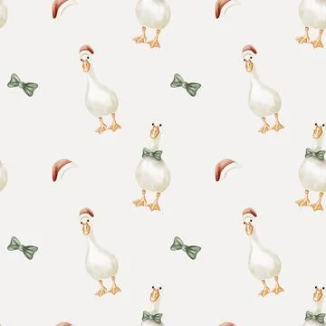 Charming watercolor pattern featuring geese with festive accessories in a s.. Stock Illustration