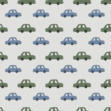 Charming watercolor pattern featuring playful cars perfect for baby items a.. Stock Illustration