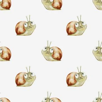Charming watercolor snail pattern for textile and packaging design on a whi.. Stock Illustration