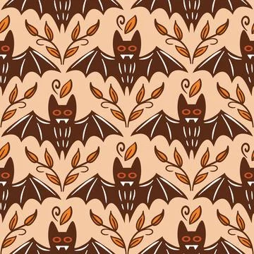 Charming Whimsical Bat and Leaf Pattern Design for Autumn Celebrations Illustrazione stock