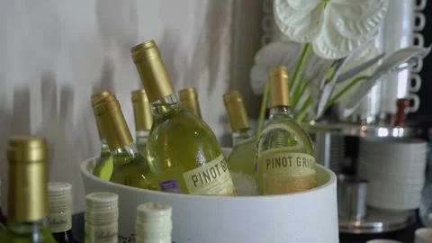 A Charming Wine Display Featuring Bottles Elegantly Presented in a Chilled Stock Footage 291009689