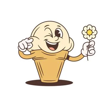 Charming Winking Ice Cream Character With Flower Cartoon Vector Illustration Ilustración de archivo