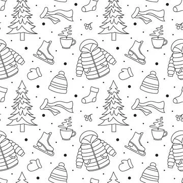 Charming Winter Seamless Pattern Design Featuring Decorative Elements in a .. Illustrazione stock