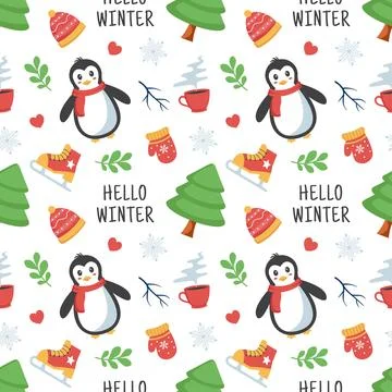 Charming Winter Seamless Pattern Design Featuring Decorative Elements in a .. 스톡 일러스트