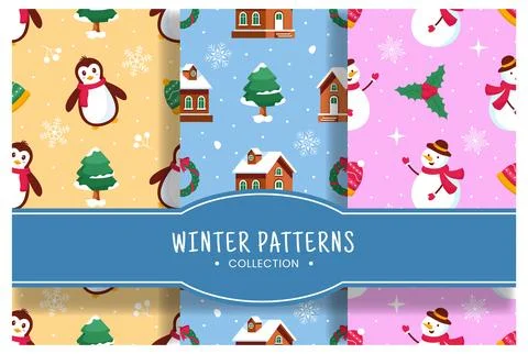 Charming Winter Seamless Pattern Design Featuring Decorative Elements in a .. Illustrazione stock