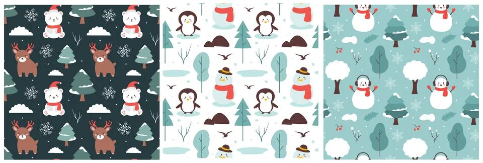 Charming Winter Seamless Pattern Design Featuring Decorative Elements in a .. 스톡 일러스트