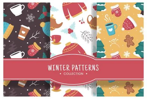 Charming Winter Seamless Pattern Design Featuring Decorative Elements in a .. 스톡 일러스트