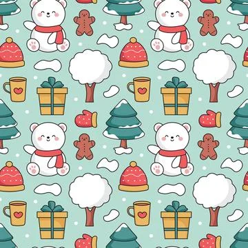 Charming Winter Seamless Pattern Design Featuring Decorative Elements in a .. イラスト素材