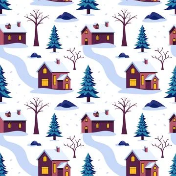 Charming Winter Seamless Pattern Design Featuring Decorative Elements in a .. Stock Illustration