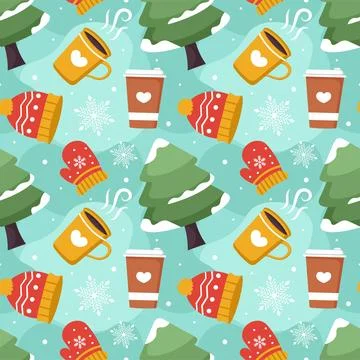 Charming Winter Seamless Pattern Design Featuring Decorative Elements in a .. Illustrazione stock