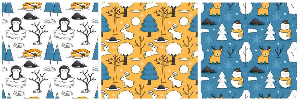 Charming Winter Seamless Pattern Design Featuring Decorative Elements in a .. Illustrazione stock
