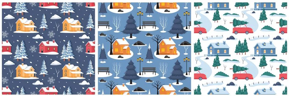 Charming Winter Seamless Pattern Design Featuring Decorative Elements in a .. Stock Illustration