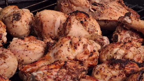 Charred BBQ Chicken Skin Texture Close Up With Smoke Rising Stock Footage 346626503