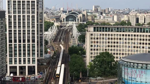 Charring Cross London Hungerford Bridge Trains Waterloo 2 Stock Footage