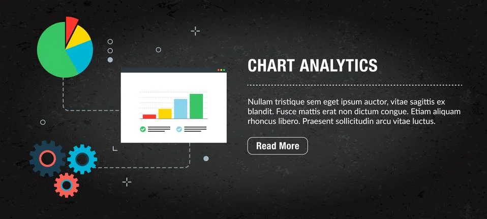Chart analytics, banner internet with icons in vector. Stock Illustration