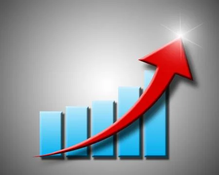 Chart and arrow on a grey background in progress Stock Illustration