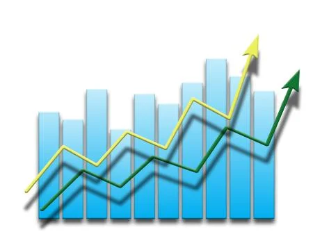 Chart and arrow on a white background in progress Illustrazione stock