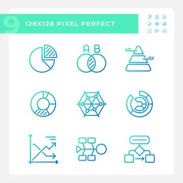 Chart and diagram gradient linear vector icons set Illustrazione stock