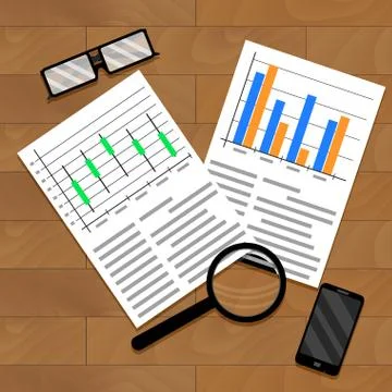 Chart and diagram on table Stock Illustration