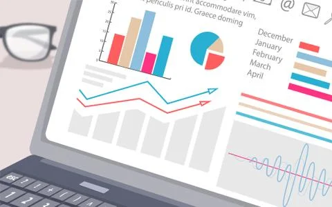 Chart and Diagrams on Laptop Vector Illustration 스톡 일러스트