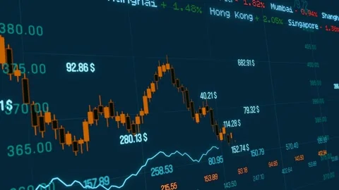 Chart and graph moving up and down, stock market and exchange data. Stock Footage 296376546