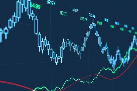  Chart and graph moving up and down, stock market and exchange data. Chart... Stock Photos
