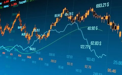  Chart and graph moving up and down, stock market and exchange data. Chart... Stock Photos